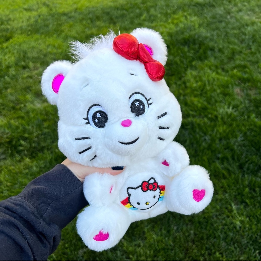 Sanrio Hello Kitty x Care Bears Cheer Bear Plush White Rainbow 10" Tall